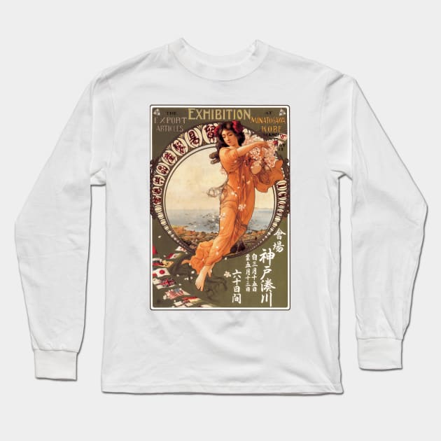 Exhibition in Japan by Alfons Mucha - Vintage Art Nouveau Advertising Poster Design Long Sleeve T-Shirt by Naves